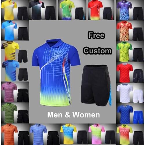 Male Female Tennis Shirt Sets , Turn-Down Collar Cool Sport Badminton Jerseys Shorts Suits , Girls Table Tennis T-shirt Clothes