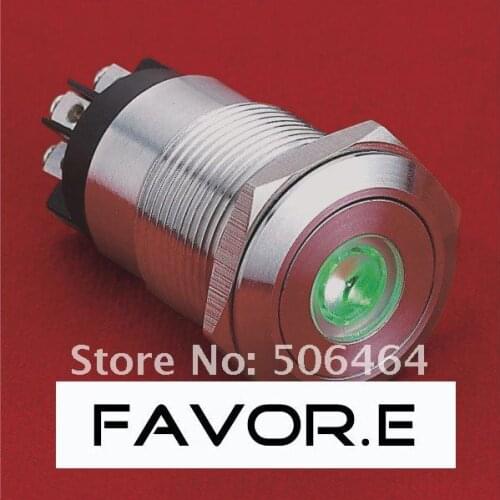* Stainless steel 19mm IP65 5A/250VAC dot illuminated 1NO 1NC Latching LED metal Push Button Switch Flat round screw terminal