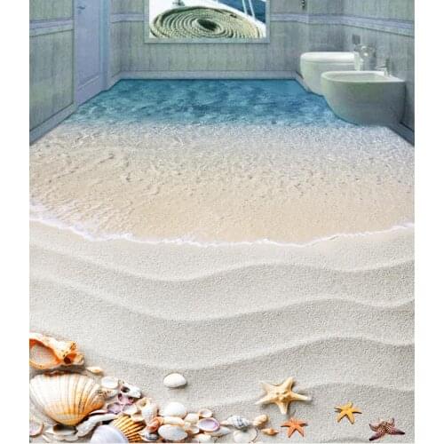 Non-slip waterproof self-adhesive PVC Wallpaper Beautiful beach 3D floor Modern Custom 3D floor mural