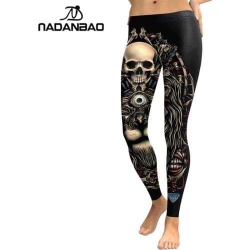 NADANBAO 2021 New Leggings 3D Skull Head Leggins For Women Girl Lion Printed Workout Legging Slim Elastic Pants Legins
