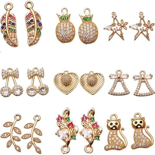 Irregular KC Gold Color 4P Rhinestone Pure Copper For Women Girl Eardrop Pendant Charms Neck Component Diy Handmade Materials