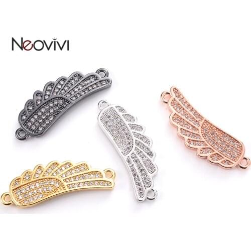 Neovivi Wing Charms Pave White Micro Cubic Zircon Copper Spacer Beads for Jewelry Making Bracelets Necklaces Handmade Findings