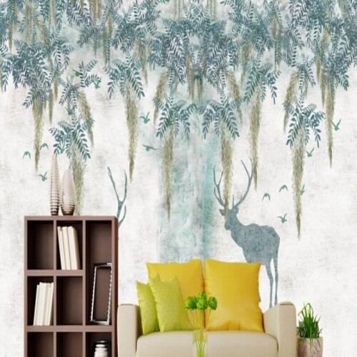 Dropship Colomac Green Wallpaper Retro Abstract Tree Vintage Wallpaper Living Room Wall Paper Bedroom Fotomurales Para Pared