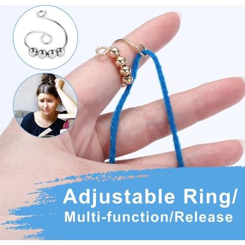 Adjustable Knitting Loop Crochet Ring Anxiety Relieve Ring Single Coil Spiral Beads Rotate Freely Anti Stress Anxiety Ring Toy