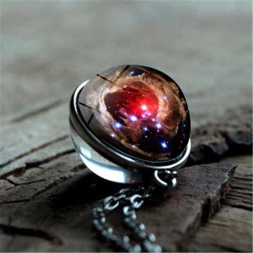 Universe Space Double-Sided Glass Ball Pendant Necklace Galaxy Nebula Photo Cabochon Handmade DIY Jewelry Statement Necklace