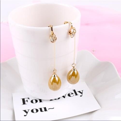 New Arrival High Quality Resin WaterDrop Clip On Earrings no Hole Luxury For Women Girl Porm Party Ear Clip Fashion Jewelry