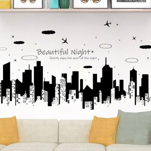 Modern Black & White Night City Wall Stickers Starry Beautiful Night Home Decor Art Decals Bedroom Living Room Wall Decoration