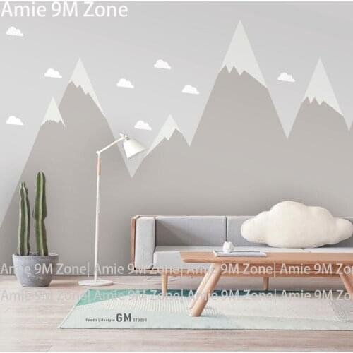Tuya Art light grey color moutains and cloud pattern for home kids decoration for bedroom wallpaper decor