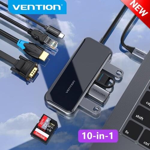 Vention USB Type C HUB to 4K HDMI RJ45 VGA Multi USB 3.0 PD Adapter for MacBook Pro 2020 USB-C 3.1 Splitter 10 in 1 USB C HUB