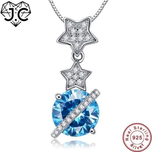 J.C Women Dating Wedding Pendent Gorgeous Spessartine Garnet & Blue White Topaz 925 Sterling Silver Necklace Fine Jewelry