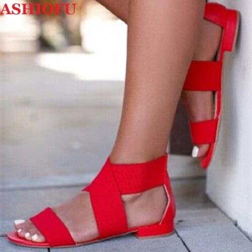 ASHIOFU Handmade Ladies Flat Sandals X-strap School Casual Summer Shoes Beach Solid Party Prom Fashion Sandals Shoes