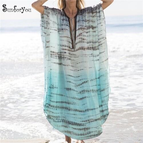 Plus size Long Beach Dress Cover up 2021 Bikini Cover up Sarong Tunicas Playa Mujer Kaftan Beach Pareo Swim suit Cover up