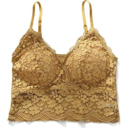 Women Underwear Lace Floral Bralette Tops Removable Bralette Brasier Mujer Chest Pad Tanks Backless Wireless Female Lingerie