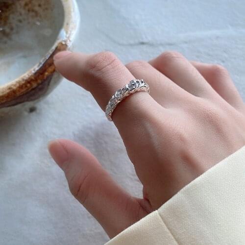 SHANICE 925 Sterling Silver Open Ring Fashion irregular concave-convex surface tin foil opening simple and special-shaped Ring