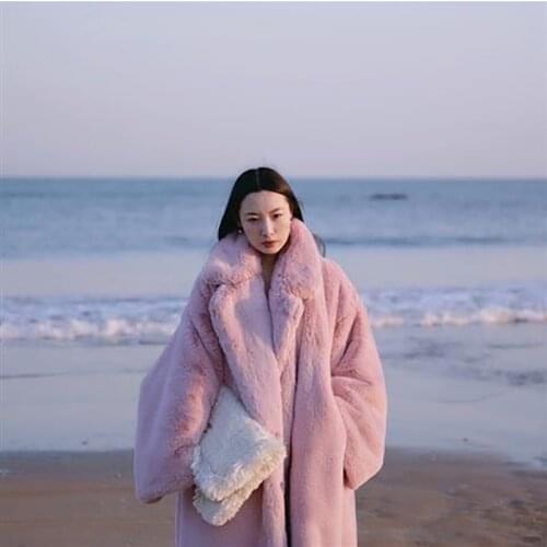 2021 Winter Women High Quality Faux Mink Fur Coat Luxury Long Fur Coat Lapel Overcoat Thick Warm Plus Size Plush Coats Female