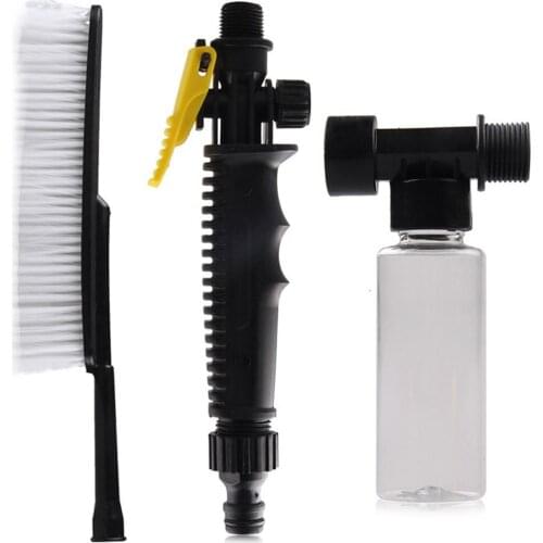 New 1pc White Car Wash Brush Auto Exterior Retractable Long Handle Water Flow Switch Foam Bottle Car Cleaning Brush