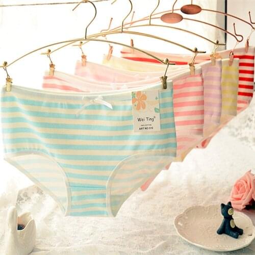 1PC Women Cotton Panties Lingerie Striped Bowknot Female Sexy Panties Underpants for Lady Girls Cute Bow Briefs Underwear Panty