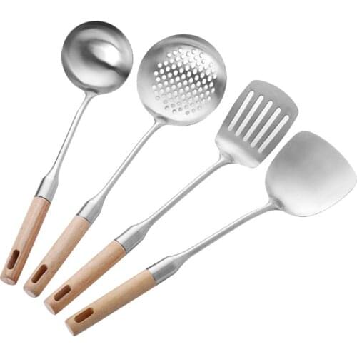 4 Pcs Long Handle Soup Ladle Colander Slotted Turner Stainless Steel Spatula Sauces Spoon Tableware Kitchen Cooking Tool