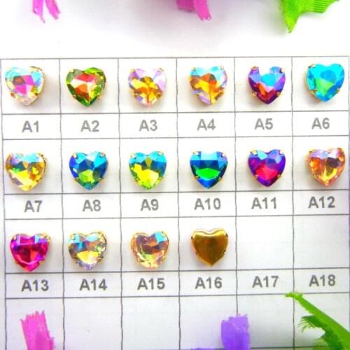 AB colors Gold claw settings 7 sizes Heart shape Sew on glass Crystal rhinestone beads shoes garments diy accessories trim