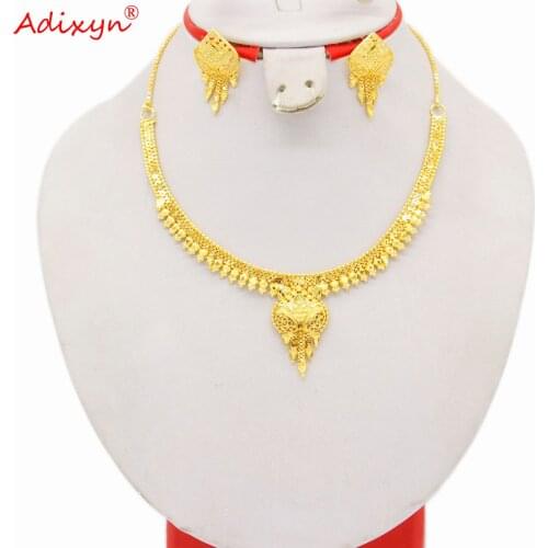 Adixyn Dubai Gold Jewelry Sets For Women/Girls Indian/African Tassel Necklace/Earring Party/Wedding Jewelry set GiftsN070110