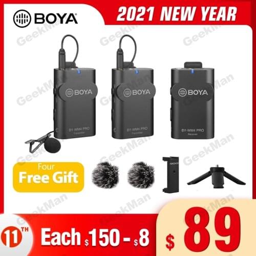 Boya BY-WM4 PRO K1 K2 Wireless Studio Condenser Microphone System Lavalier Lapel Interview Mic for iPhone Canon Nikon Cameras