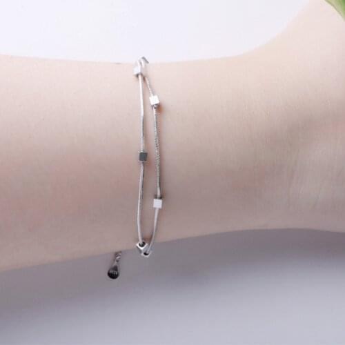 Trendy Jewelry Square Bead Charm Bracelet Simple Personality Sweet Double Layer Snake Chain Bracelet For Party Gifts