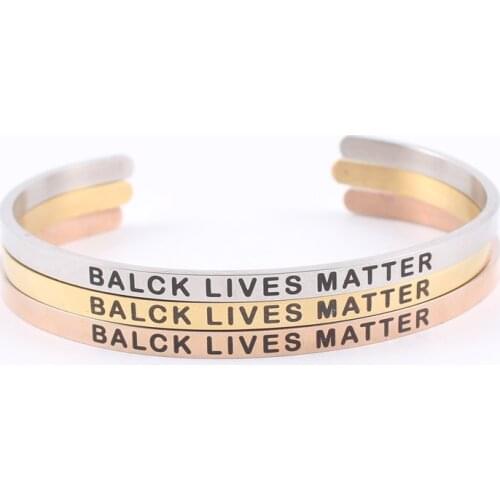 BALCK LIVES MATTER Inspirational Cuff Bracelets for Women Personalized Hidden Message Mantra Quote Engraved Bangle