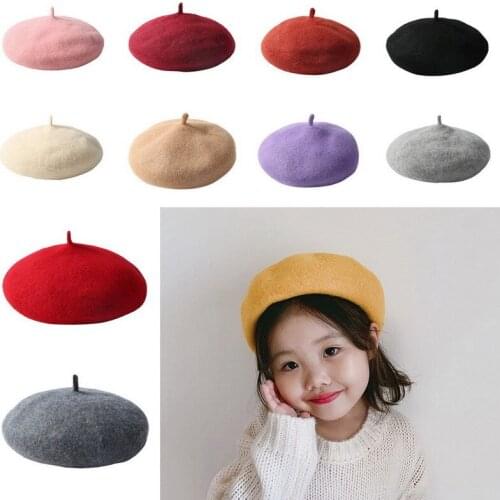Children Spring and Winter Beret Hat Painter Style Hat Girls Wool Retro Beret Solid Color Hat Female Hat Warm Mountaineering Hat