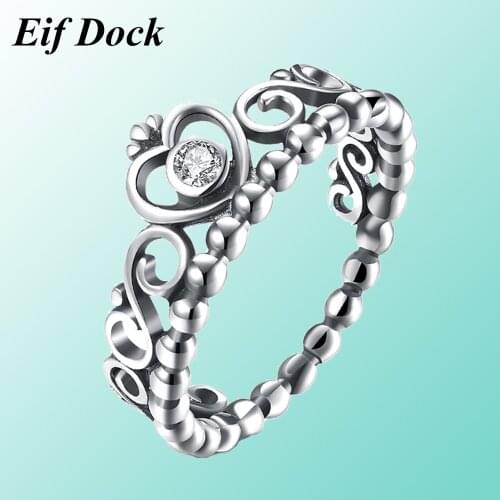Eif Dock Crystal Fashion Silver Color Crown Rings for Women White Gold Engagement Wedding Ring Jewelry Anillos Mujer Bague