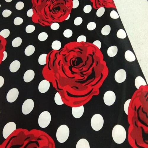 Big Red Rose Flower Polka Dot 97/3 Cotton Spandex Elastic Printed Fabric Patchwork Floral Stretchable Fabric Home Decor