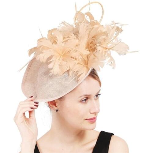 Imitation Sinamay Big Derby Hat Chapeau Women Fashion New Fascinators Headbands Bridal Married Feathers Headpiece Occasion Race
