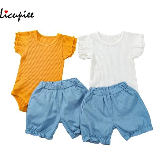 0-24 Months Baby Girl Clothing Sets Kids Suit Set, Summer Solid Round Neck Short Sleeve Romper+ Short Pants Boys White/yellow