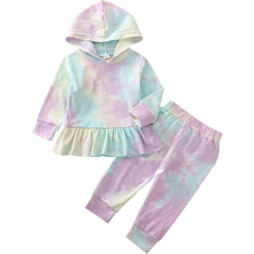 Tie Dye Print Girls Outfits Long Sleeve Hooded Top Long Pants Newborn Infant Toddler Casual 2Pcs Sets Baby Clothing 0-3Y