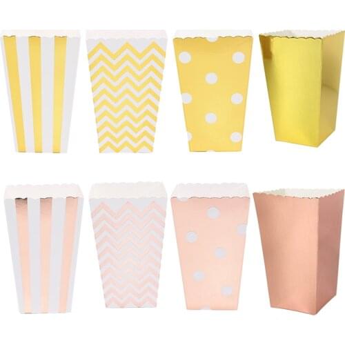 6/12pcs Stripe Dot Star Paper Popcorn Box Snack Candy Boxes For Kids Birthday Party Decoration Christmas Home Weddin Baby Shower
