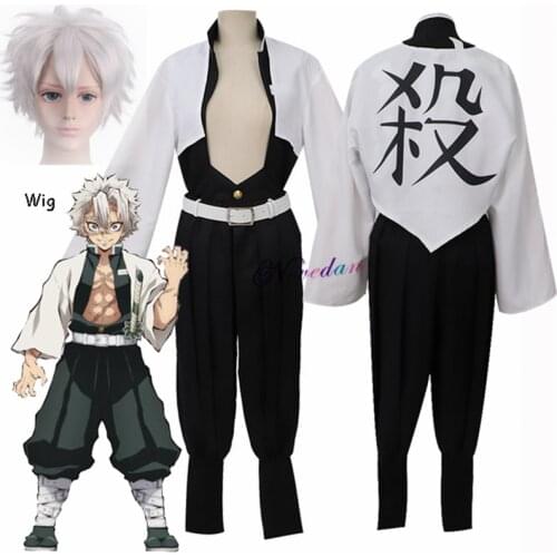 Anime Demon Slayer Cosplay Costume Kimetsu No Yaiba Sanemi Shinazugawa Cosplay Kisatsutai Team Uniform Clothes Set And Wig