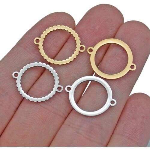 5PCs/lot Stainless Steel Round Circle Charms Pendant Hollow Double Hole Charm Fit DIy Bracelet Jewelry Making necklace Bracelet