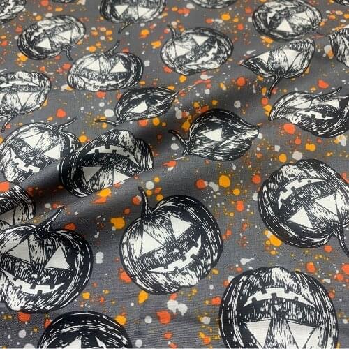 Cool 110cm Width 100% Cotton Fabric Sewing Children Clothing Dress Grey Halloween Pumpkin Demon Printed Fabric Printed DIY