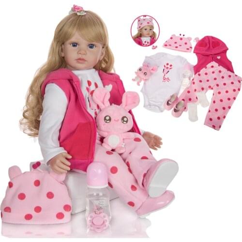 NPK DOLL 24 Inch Lovely Reborn Baby Dolls 60 cm Soft Silicone Vinyl Gold Curls bebe reborn toddler toys For Children gift