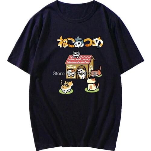 Summer New Fashion Neko Atsume Anime Printing O-Neck T-shirt With Short Sleeves Men Shirt Oversized Shirts Mens Casual Shirt