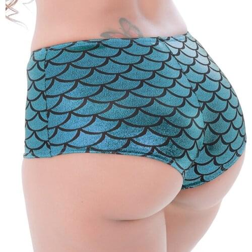 Hot Sexy Fish Scale PU Leather Stage Performance Panty Calcinha Women Pole Dance Night Clubwear Booty Shorts Micro Mini Short