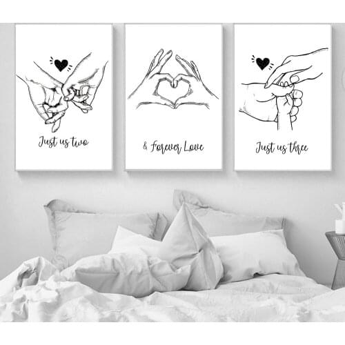 Minimalist Nordic Poster Print Black White Forever Love Hands Picture Canvas Painting Lover Quote Wall Art For Room Decoration