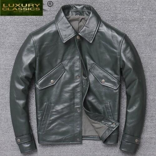 Style 2021 Genuine New Leather Waxed Non-Coated Short Casual Jacket Lapel Cowhide Leather Motorcycle Coat Men PPH1023