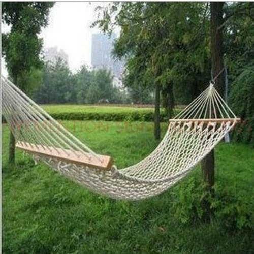 Single Mesh Cotton Wood Stick Cotton Rope Swing Hammock Indoor Double Hammock Net Camping Furniture Moveis Parachute 2pcs