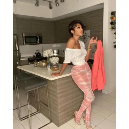 2021 Autumn Tie Dye Sexy Sheer Mesh Stretchy Panty Hose Thin Fitness Sporty Long Pants Gauze Tight Long Trousers Fashion Legging