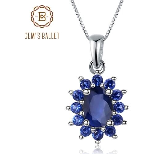 Gems Ballet Classic 0.94Ct Natural Blue Sapphire Genuine 925 Sterling Silver Pendant Necklace For Women Necklace Fine Jewelry