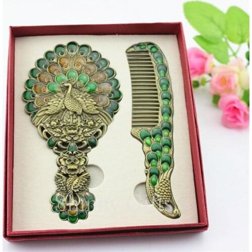 Peacock Design Peacock Cosmetic Mirror Comb Set Wedding Gifts Birthday Gifts