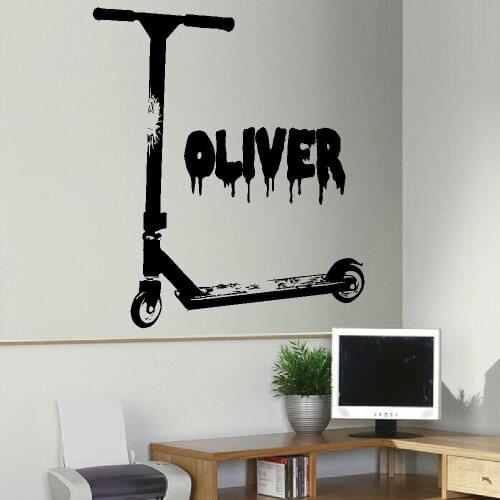 PERSONALISED STUNT SCOOTER CHAILDREN ROOM WALL ART STICKER STENCIL TRANSFER DECAL
