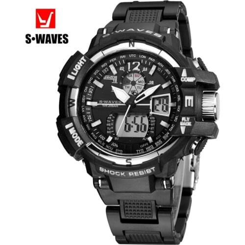 S · waves brand mens sports leisure waterproof LCD electronic quartz watch