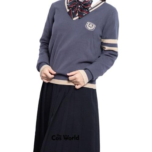 S-XL Autumn Winter Long Sleeve Knit Tops Pullovers V Neck Sweaters For JK School Uniform Student Clothes