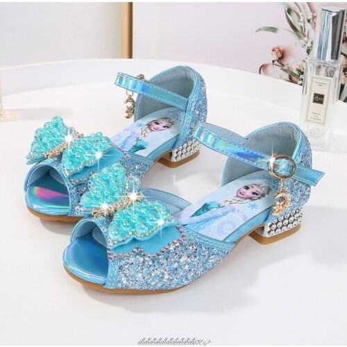 Girls Elsa Sandals Rhinestone dance shoes children summer high Heel Princess shoes kids Frozen sandals girls performance shoes